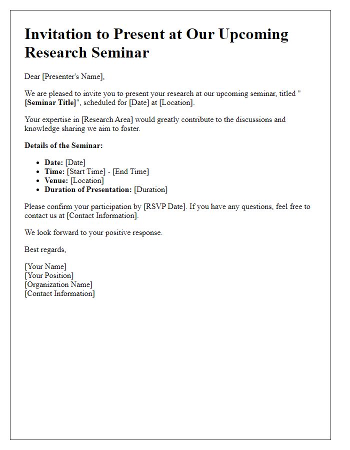 Letter template of seminar invitation for research presenters