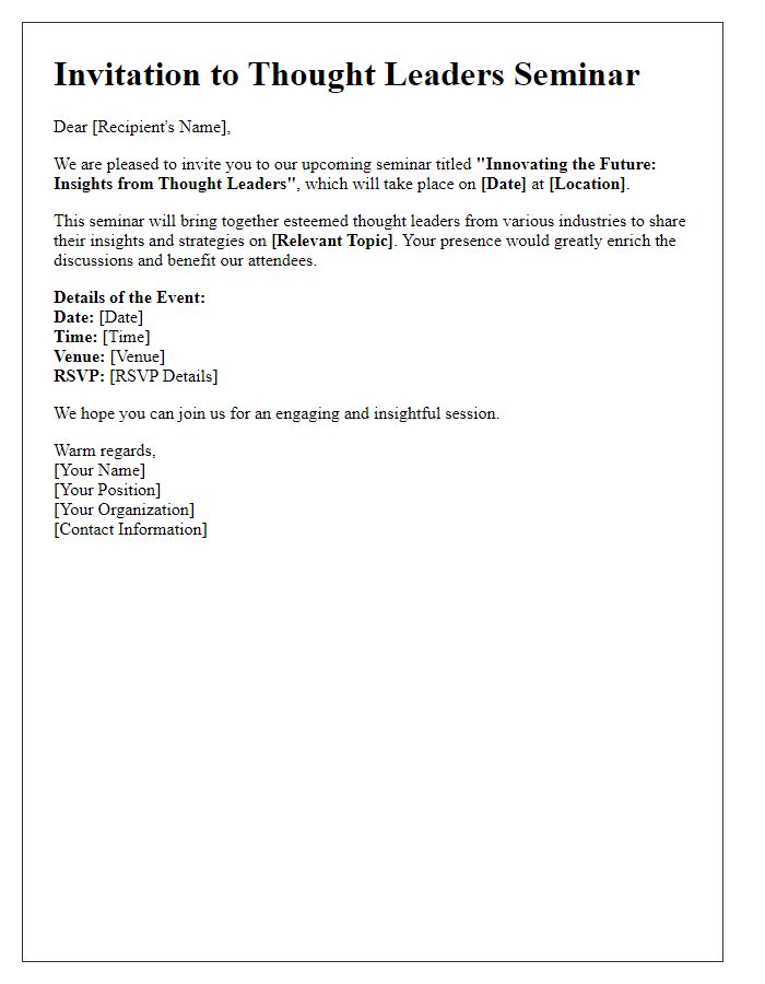 Letter template of seminar invitation for thought leaders