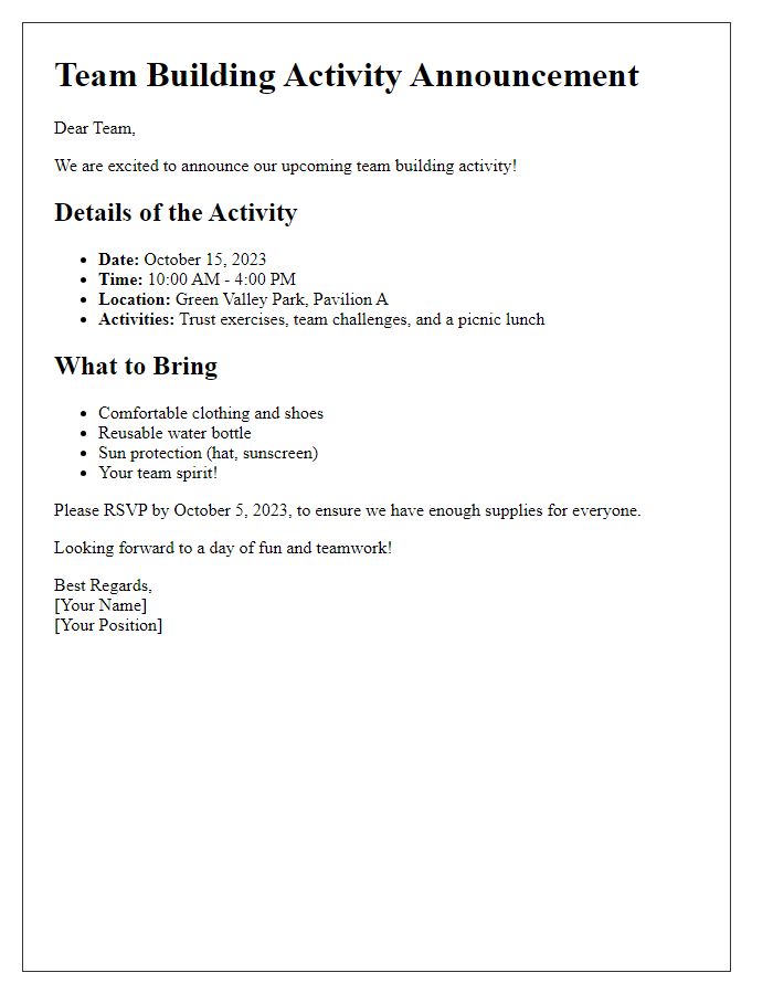 Letter template of team building activity details