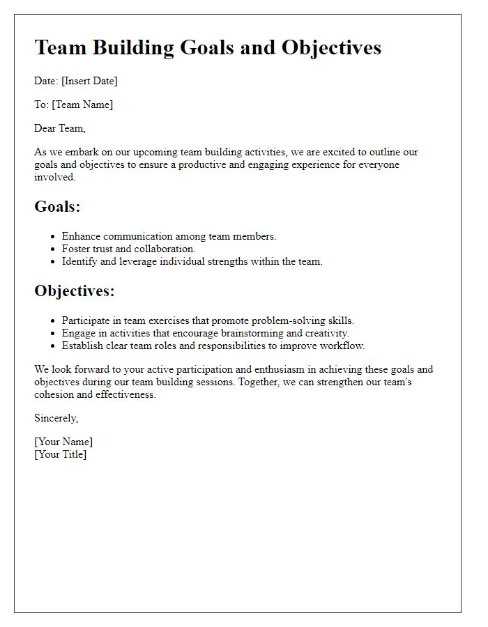 Letter template of team building goals and objectives