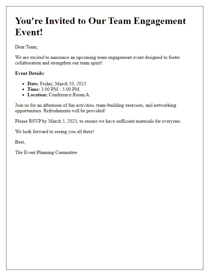 Letter template of team engagement event announcement