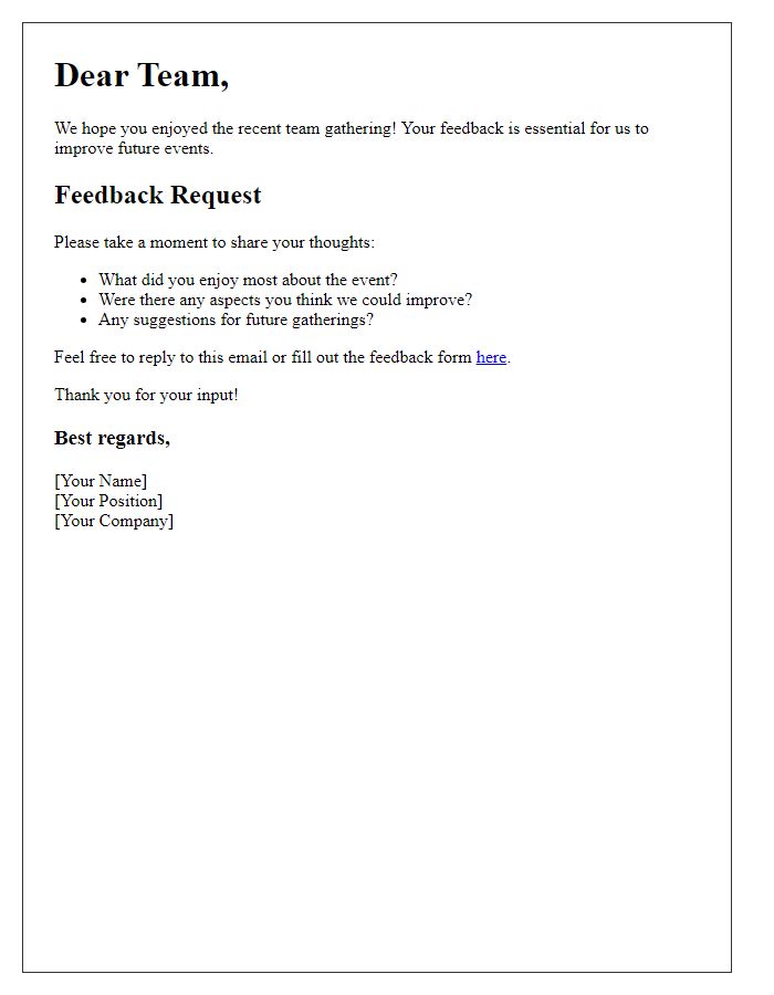 Letter template of team gathering event feedback request