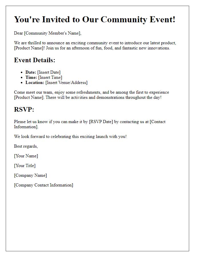 Letter template of community event for new product introduction