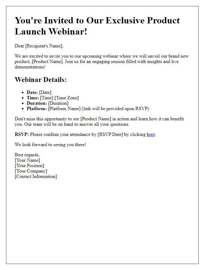 Letter template of online product launch webinar invitation