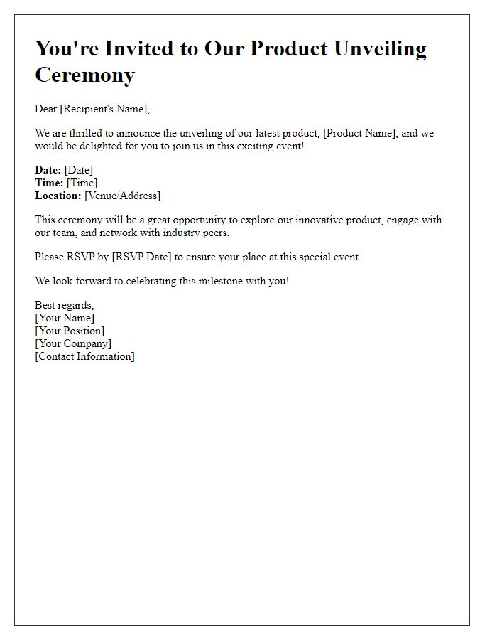 Letter template of product unveiling ceremony announcement