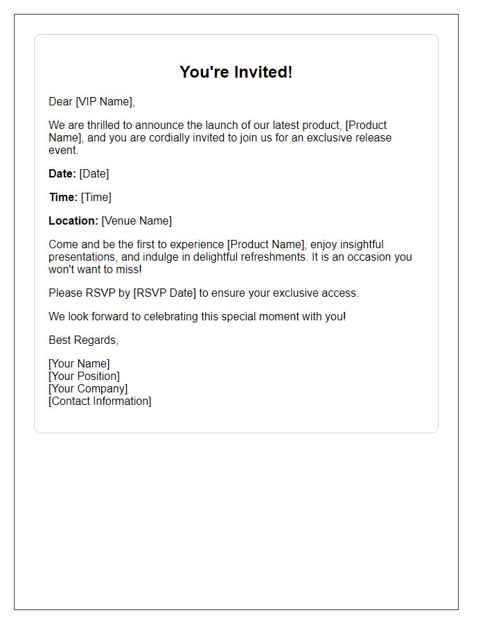 Letter template of VIP invitation for product release event