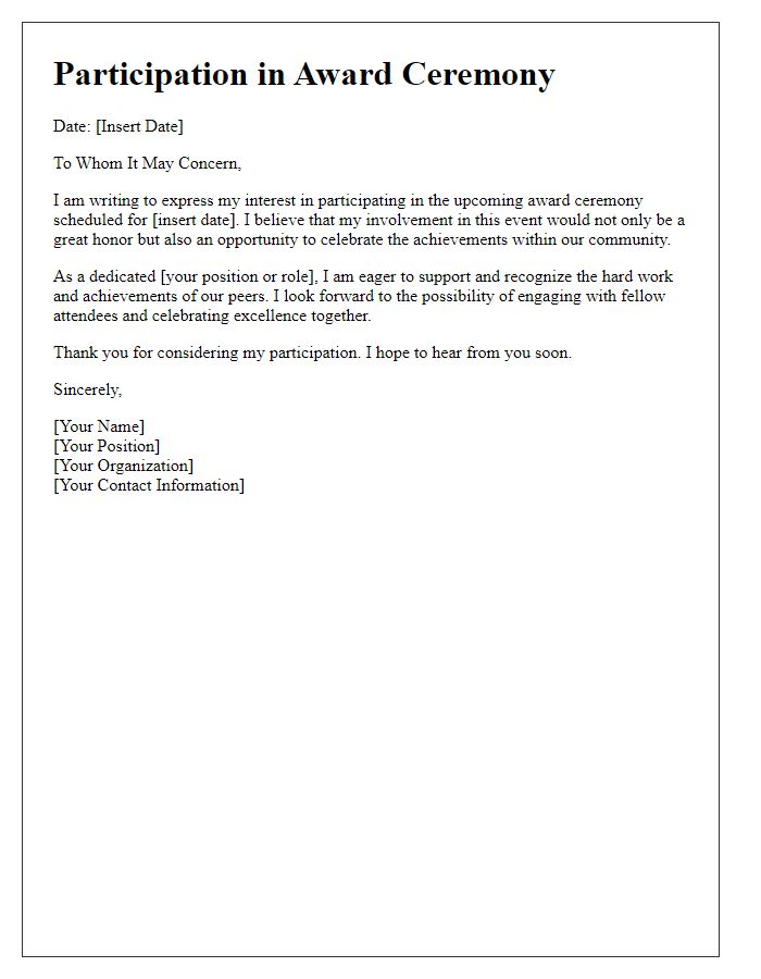 Letter template of interest in award ceremony participation