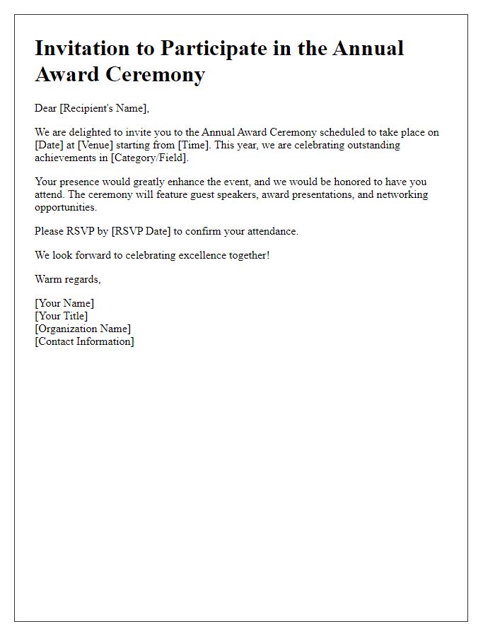 Letter template of invitation to participate in award ceremony