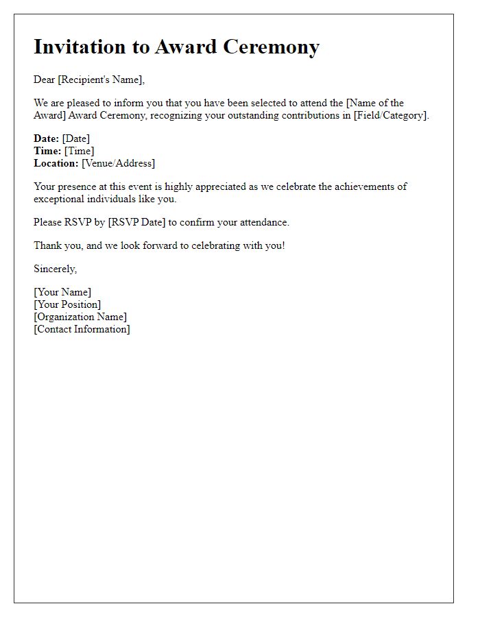 Letter template of notification for award ceremony attendance