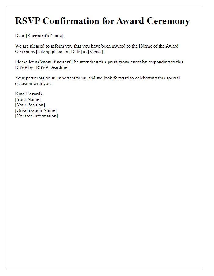 Letter template of RSVP for award ceremony participation