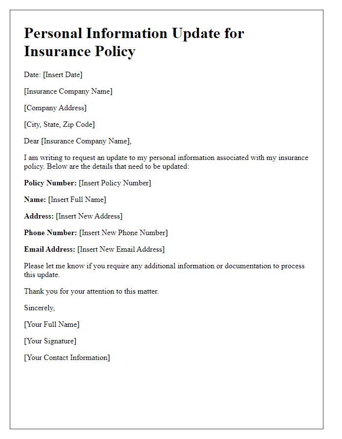 Letter template of personal information update for insurance policy.