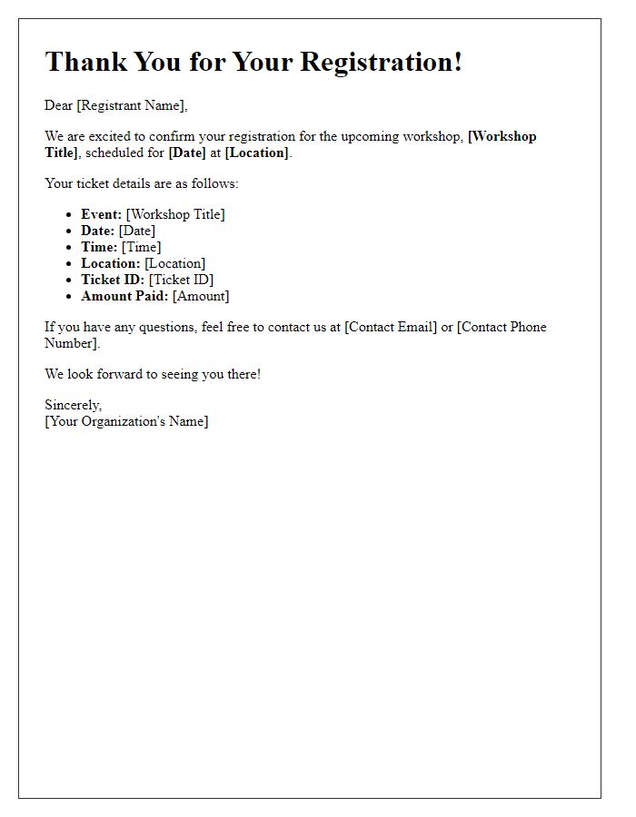 Letter template of event ticket purchase confirmation for workshop registrants