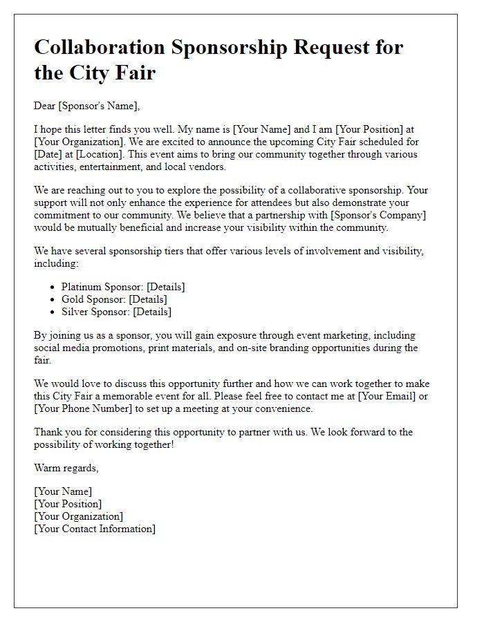 Letter template of collaborative sponsorship request for city fair