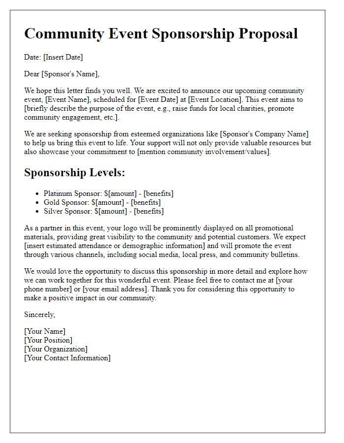 Letter template of community event sponsorship pitch