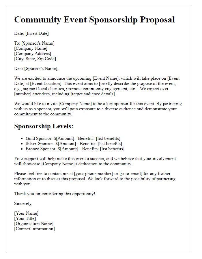 Letter template of community event sponsorship proposal