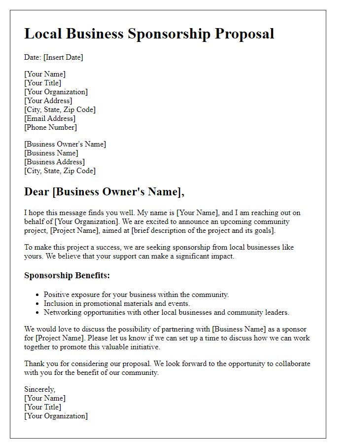 Letter template of local business sponsorship proposal for community project