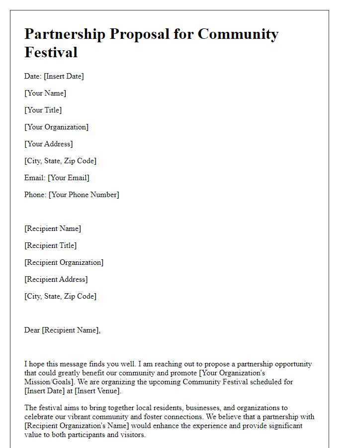 Letter template of partnership proposal for community festival