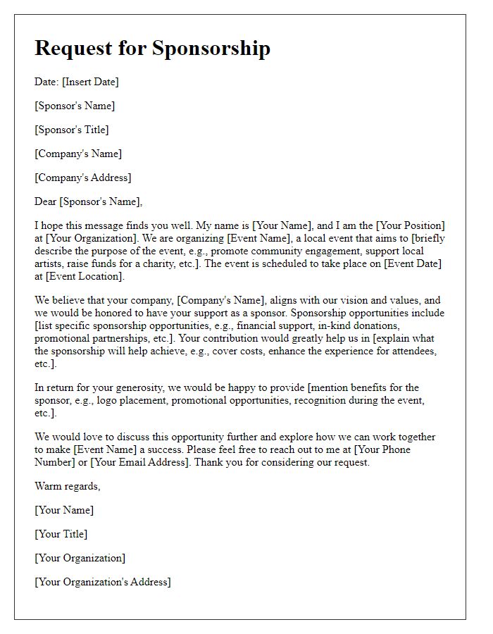 Letter template of request for sponsorship for local event