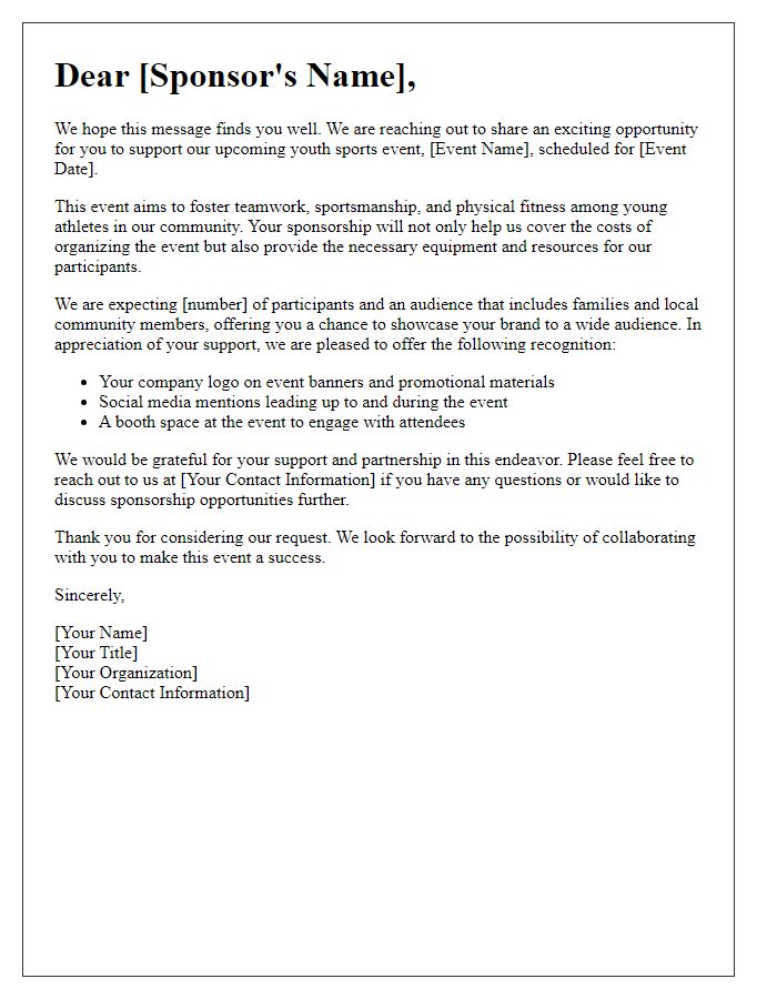 Letter template of sponsorship appeal for youth sports event