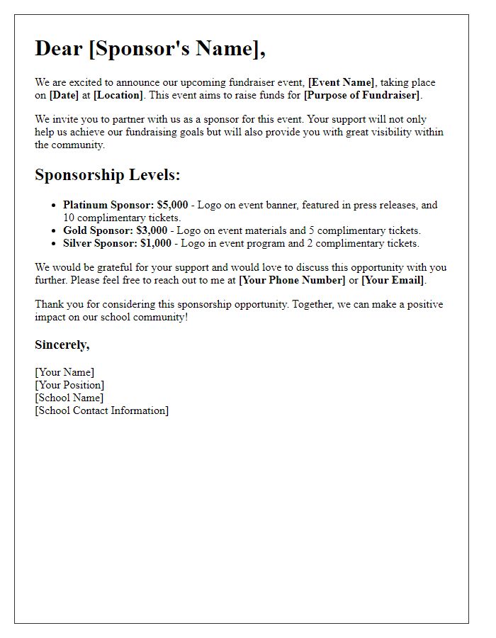 Letter template of sponsorship opportunity for school fundraiser