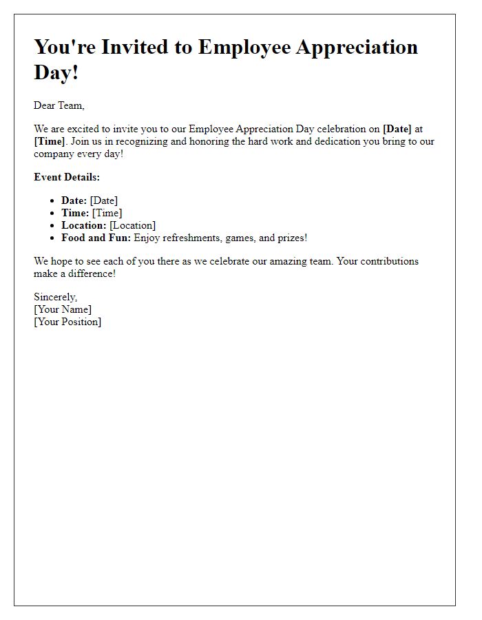 Letter template of Employee Appreciation Day Invitation