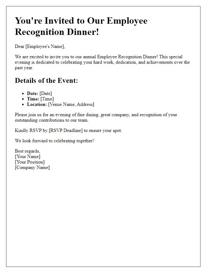 Letter template of Employee Recognition Dinner Invite