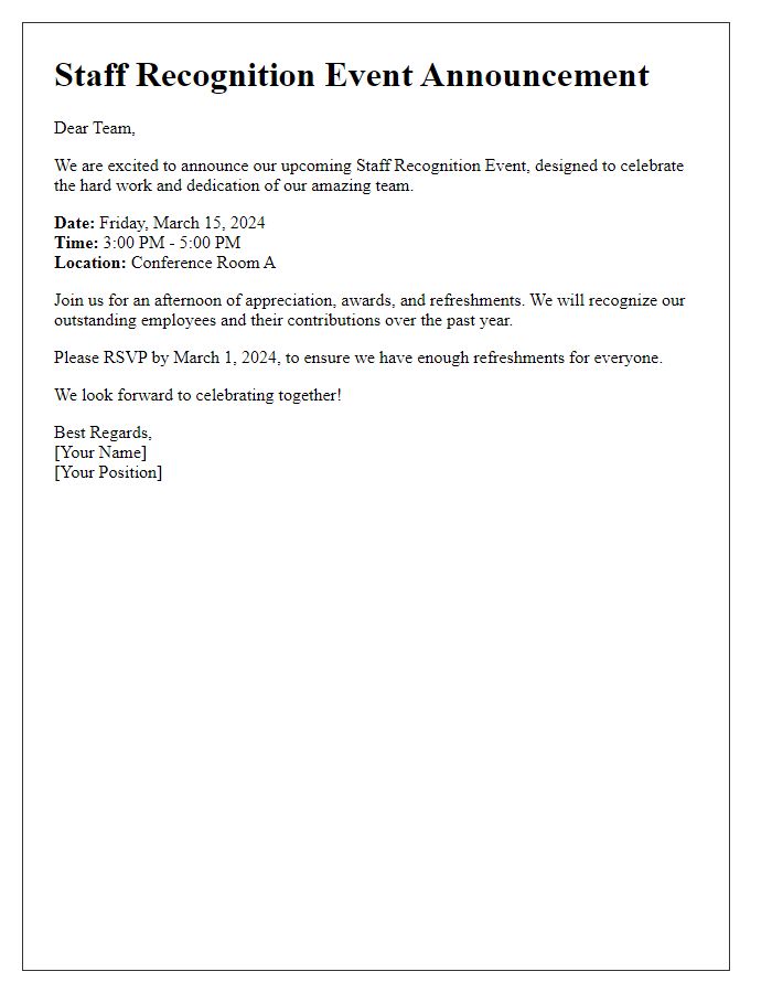 Letter template of Staff Recognition Event Announcement