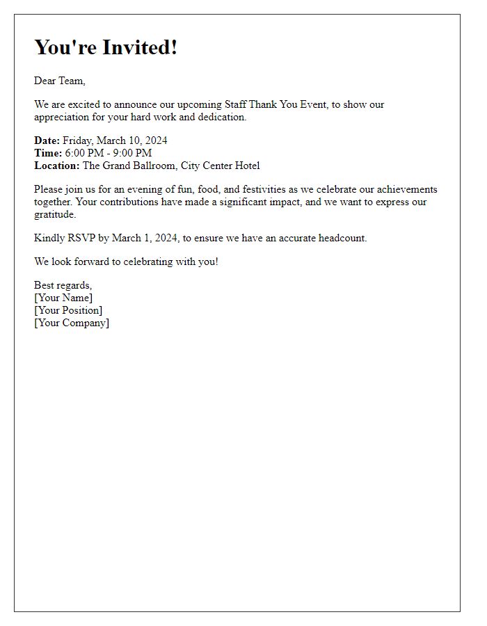 Letter template of Staff Thank You Event Invitation