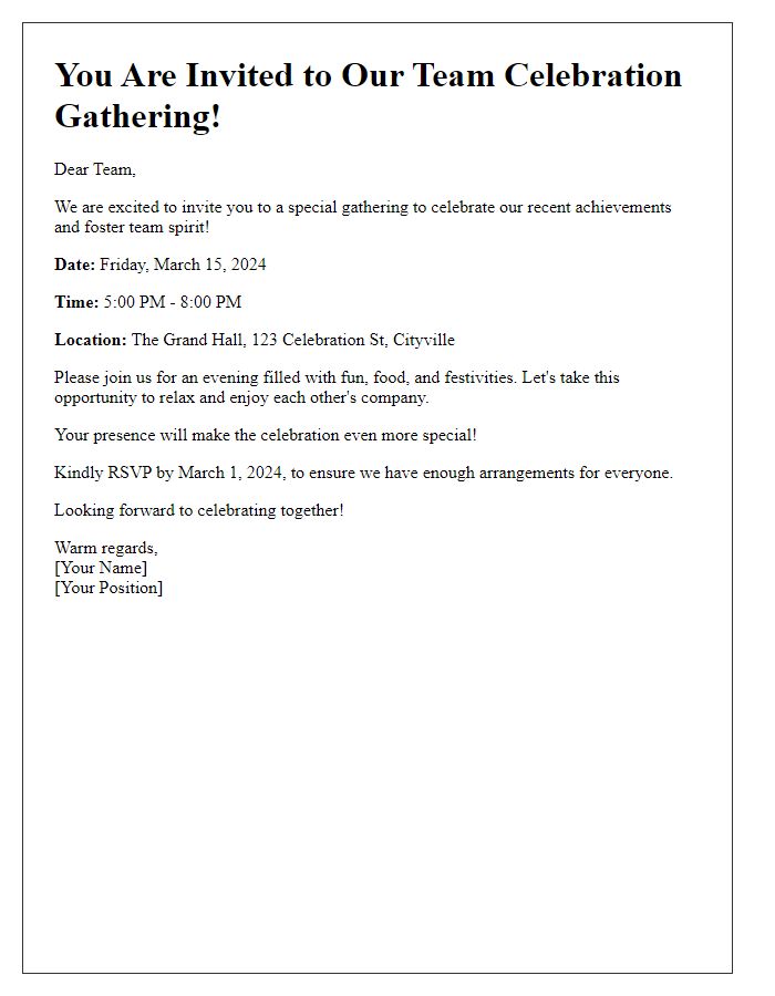 Letter template of Team Celebration Gathering Invite