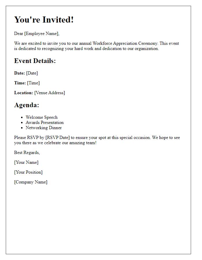 Letter template of Workforce Appreciation Ceremony Invitation