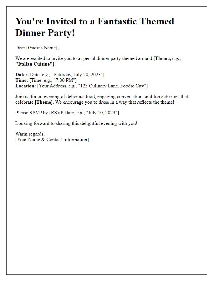 Letter template of themed dinner party invitation for special interests.