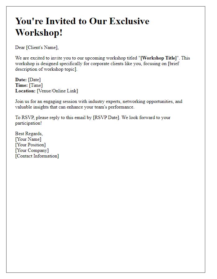 Letter template of workshop invitation for corporate clients