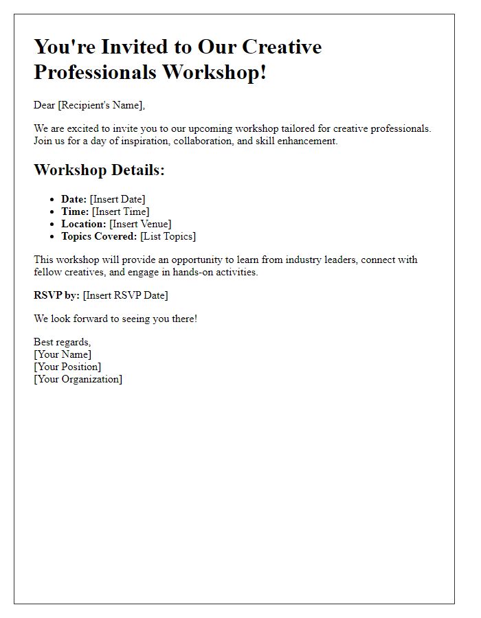 Letter template of workshop invitation for creative professionals