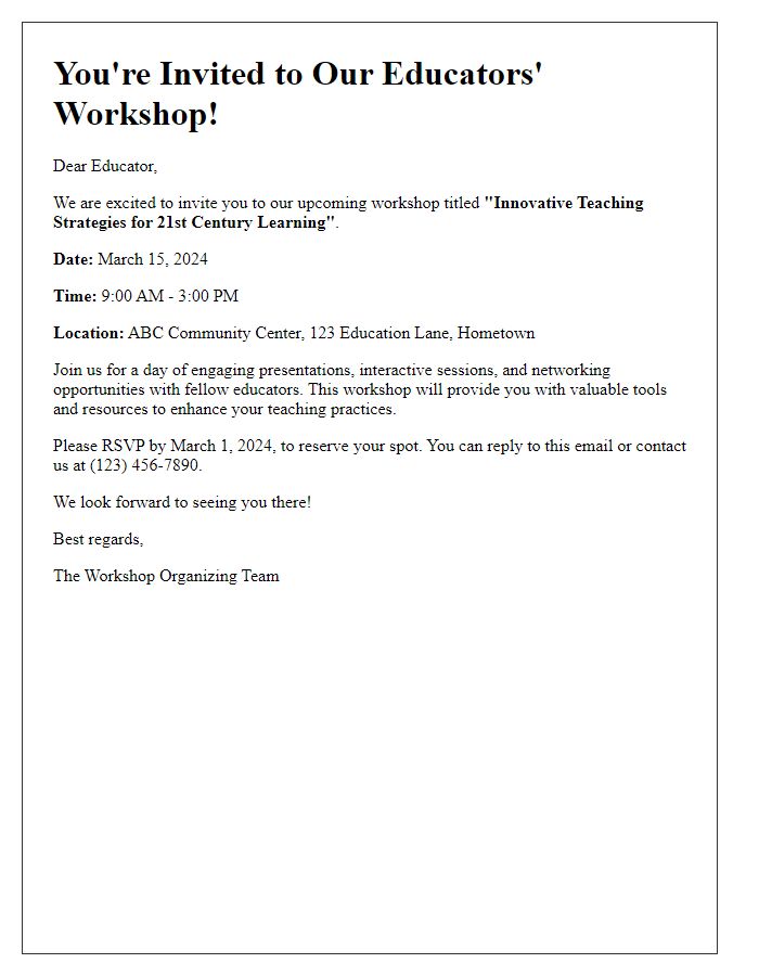 Letter template of workshop invitation for educators