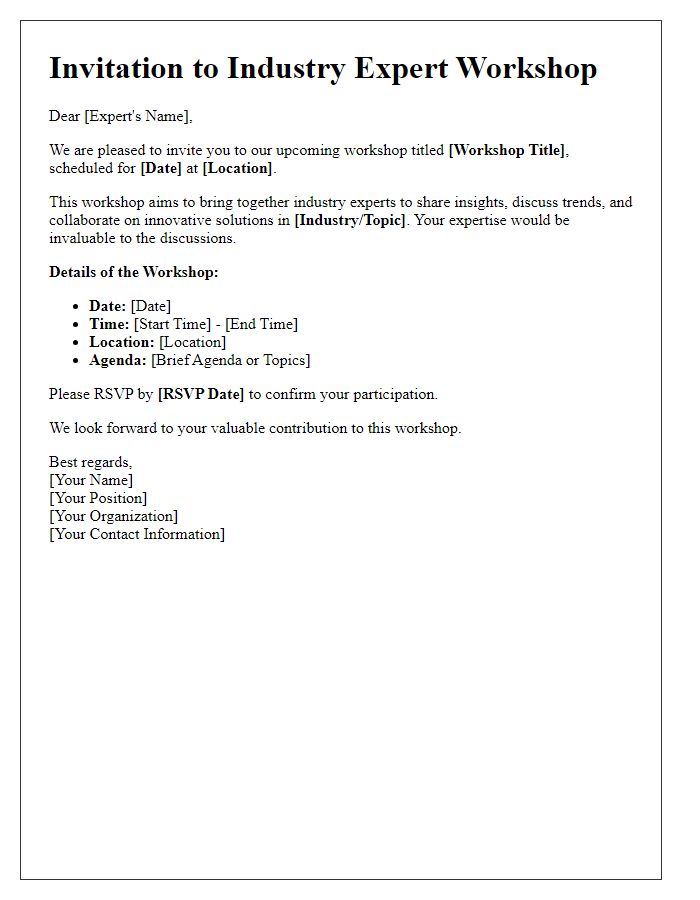 Letter template of workshop invitation for industry experts