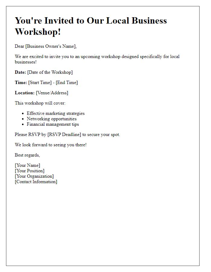 Letter template of workshop invitation for local businesses