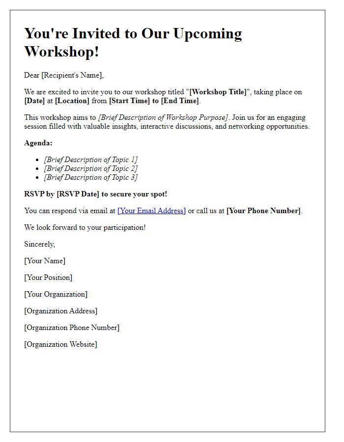 Letter template of workshop invitation for non-profit organizations