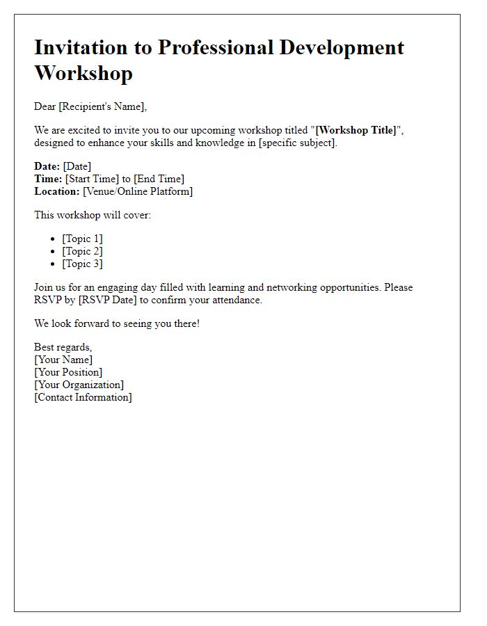 Letter template of workshop invitation for professional development attendees