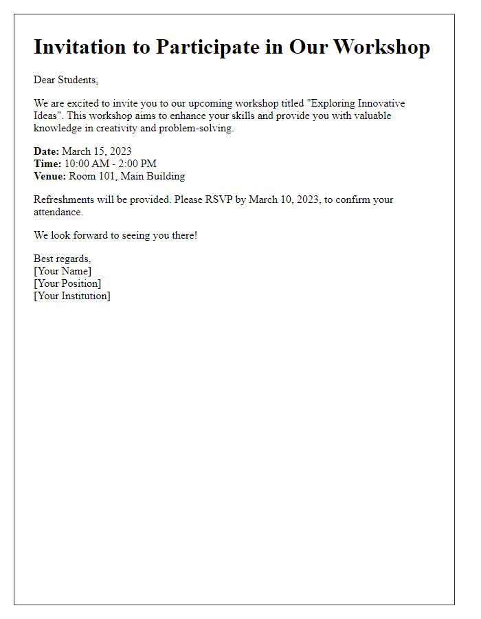 Letter template of workshop invitation for students