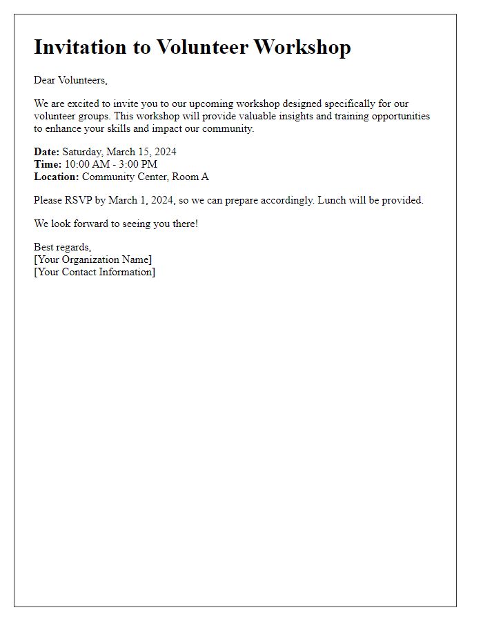 Letter template of workshop invitation for volunteer groups