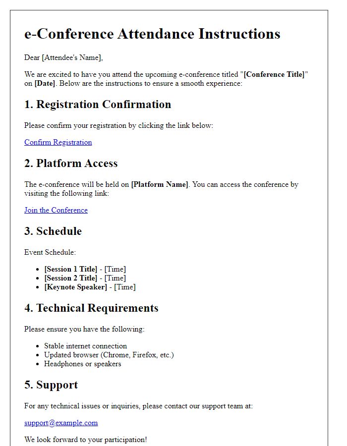 Letter template of e-conference attendance instructions