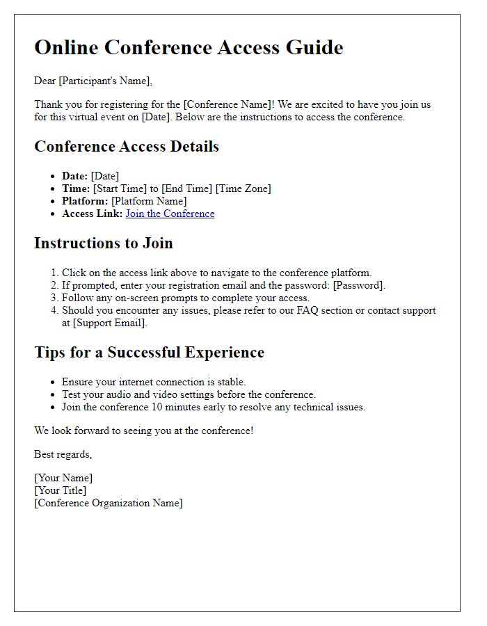 Letter template of online conference access guide