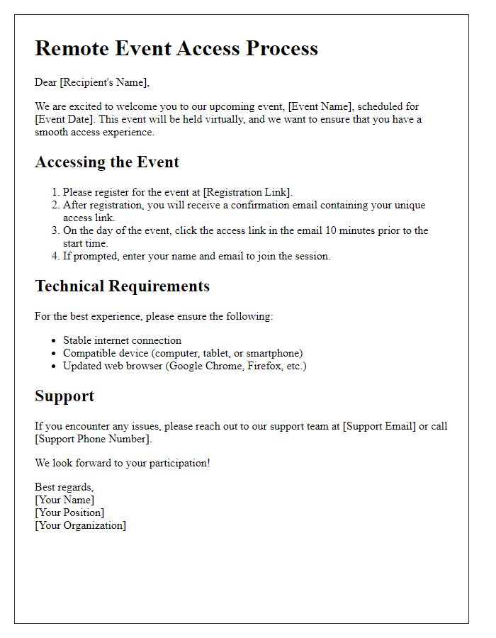 Letter template of remote event access process