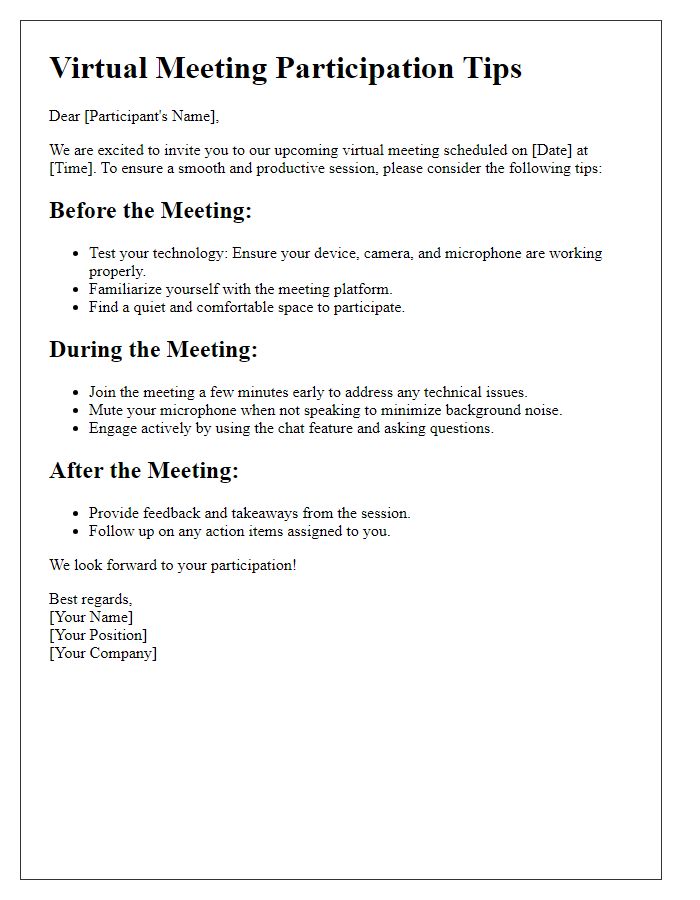 Letter template of virtual meeting participation tips