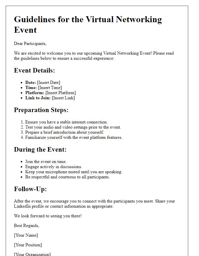 Letter template of virtual networking event guidelines