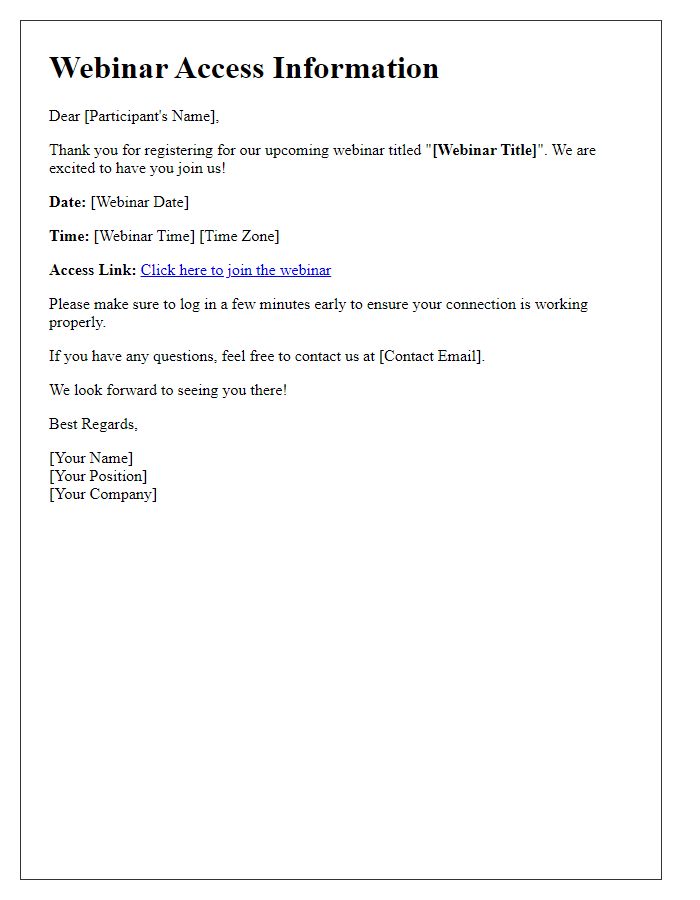 Letter template of webinar access information