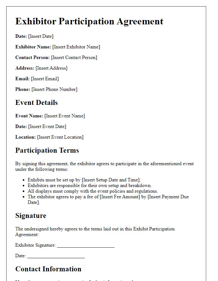 Letter template of exhibitor participation agreement for business networking event