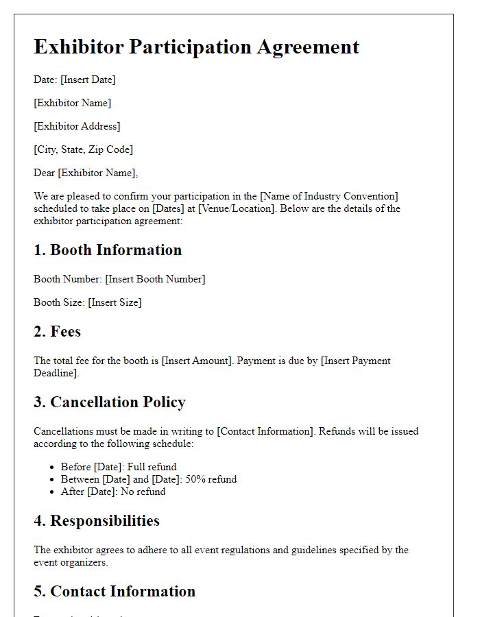 Letter template of exhibitor participation agreement for industry convention