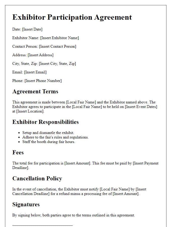 Letter template of exhibitor participation agreement for local fair