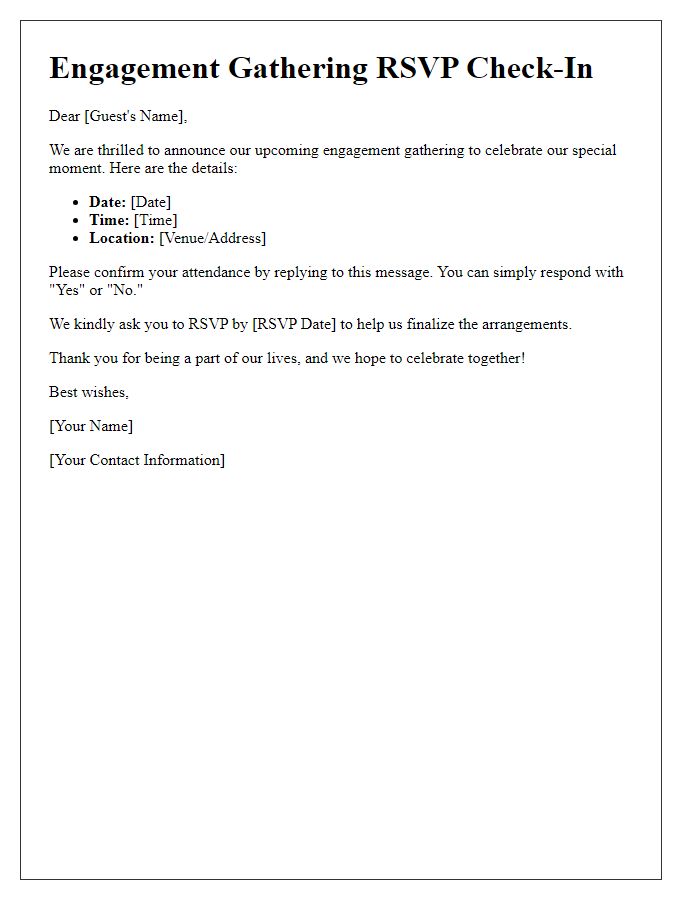Letter template of RSVP check-in for engagement gathering